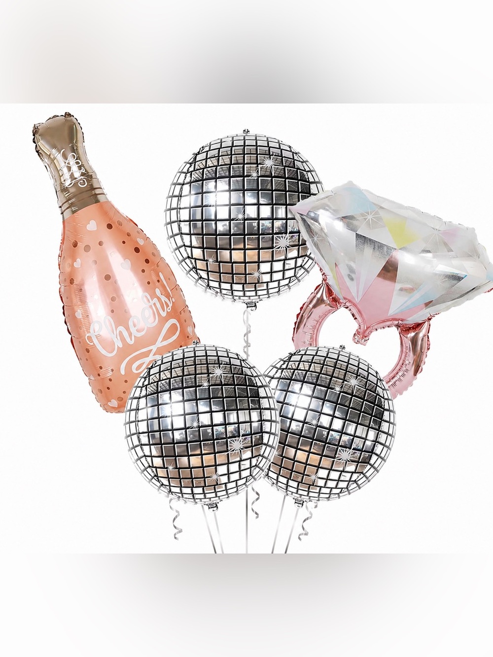 NWOT (5) Bride to be Foil Balloons Cheers Ring Disco Balls